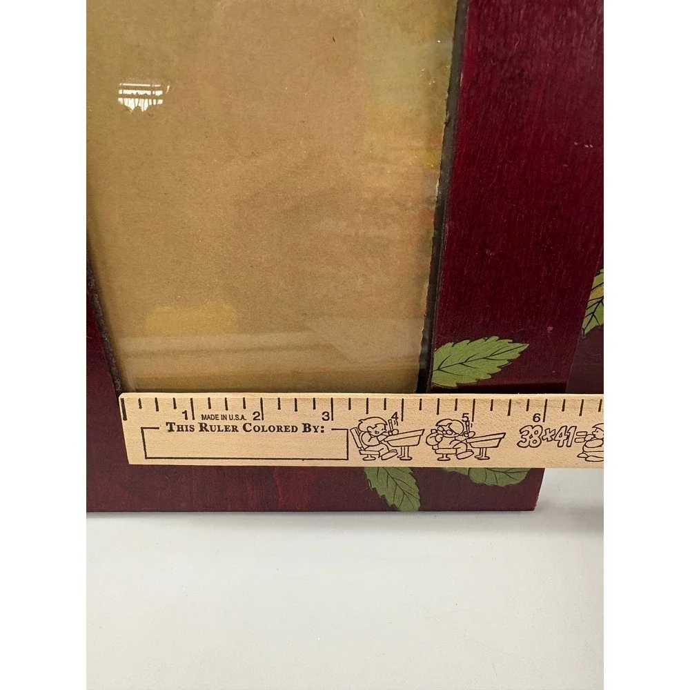 Vtg 1990s Tole Painted Cherry Wood Picture Frame Set 2 Peach Fruit Cottagecore